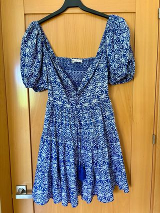 Vestido Zara azul y blanco estampado