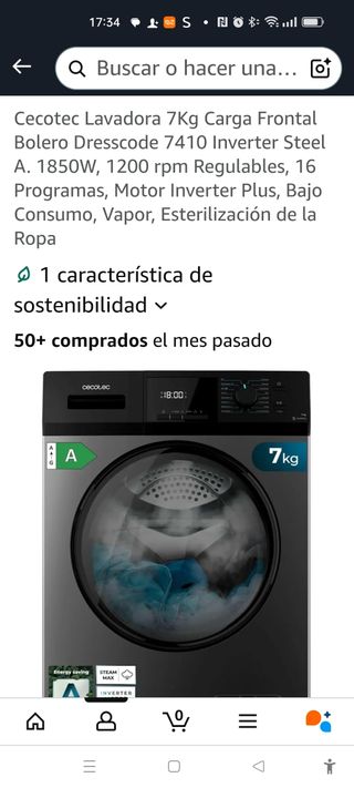 Lavadora Cecotec 7kg Carga Frontal
