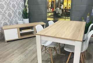 PACK Mesa Comedor nórdica 4 sillas + mueble TV