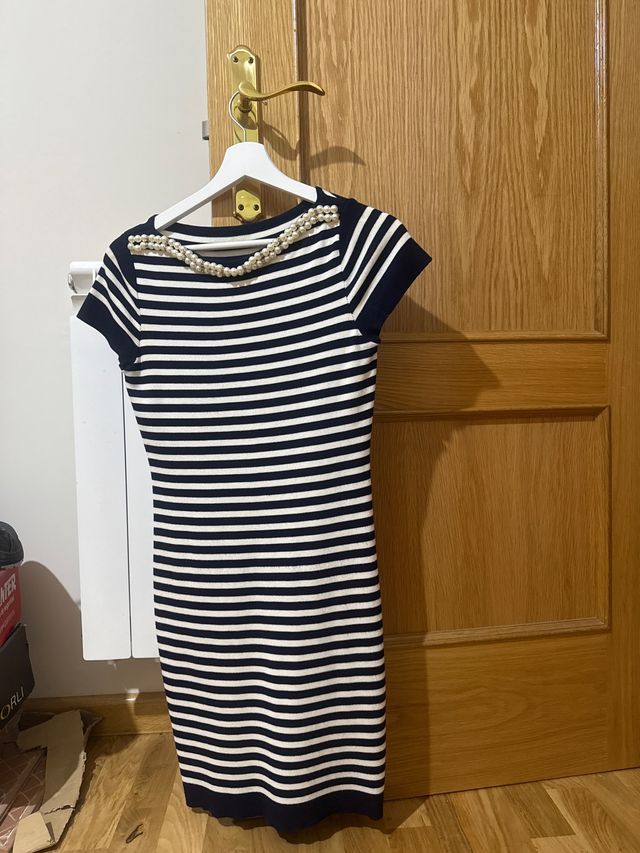 Vestido de punto marinero con perlas da de la s/m 