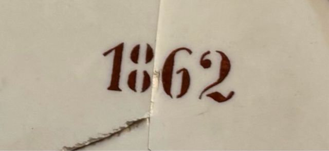 Antico vassoio in argento con fiori del 1862