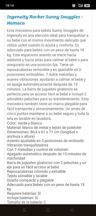 Hamaca Ingenuity Rocker Sunny Snuggles