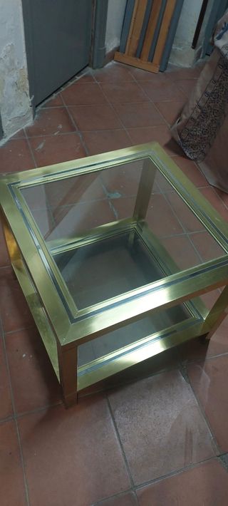 Mesa de centro cristal y latón