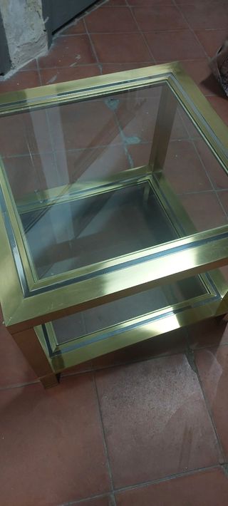 Mesa de centro cristal y latón