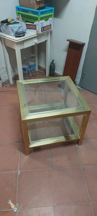 Mesa de centro cristal y latón