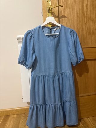 Vestido azul vaquero manga abullonada