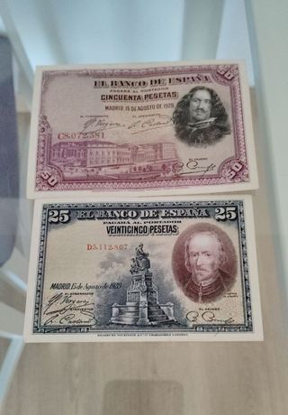 Billetes 25 y 50 Pesetas 1928