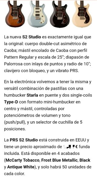 PRS S2. Antique White USA Limited Edition. Nueva