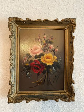 Cuadro de flores vintage dorado