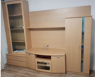 Mueble de salón modular madera y cristal