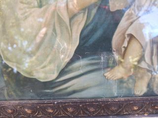 Cromolitografía Antigua Virgen Niños Ángeles