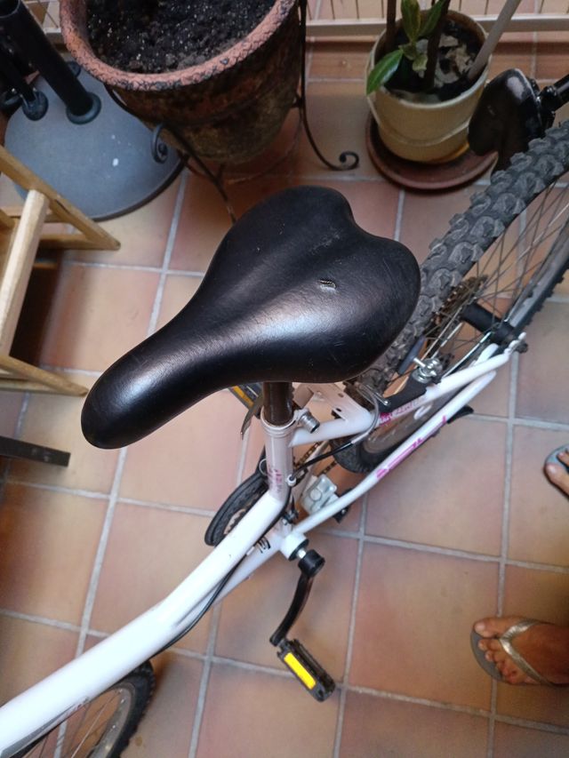 Bicicleta infantil blanca y rosa