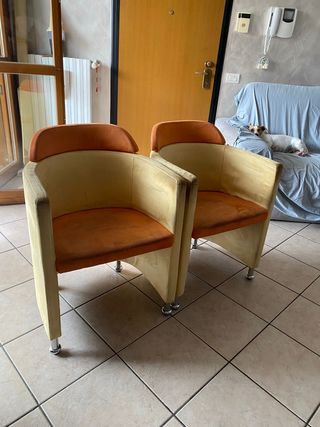 Coppia Poltrone Design Beige e Arancio
