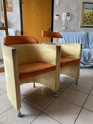 Coppia Poltrone Design Beige e Arancio