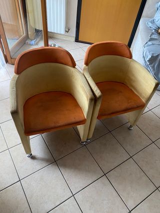 Coppia Poltrone Design Beige e Arancio