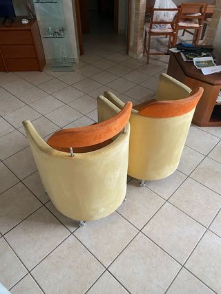 Coppia Poltrone Design Beige e Arancio