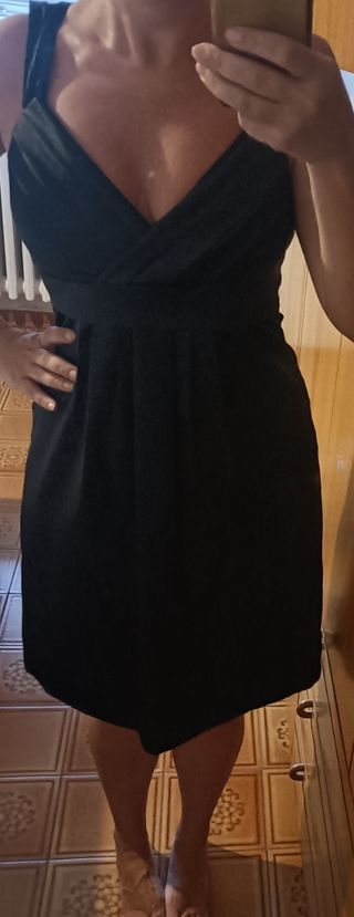 Abito nero satin donna elegante sera M