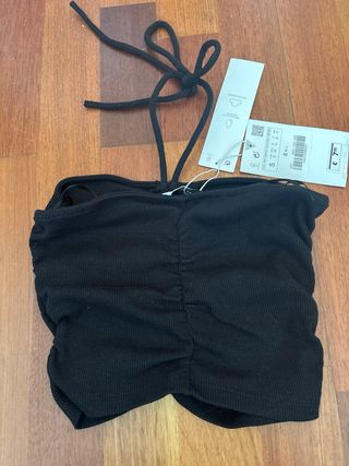 Top Zara Negro Ruched Halter