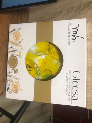 Piatto Giallo Mastrobianco in Vetro Decorato