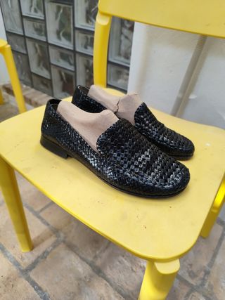 Zapatos planos mujer negros tejidos