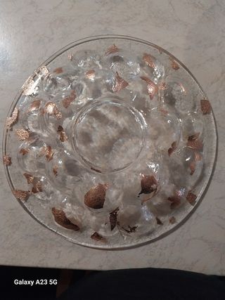 Portafrutta in vetro Murano con inserti in rame