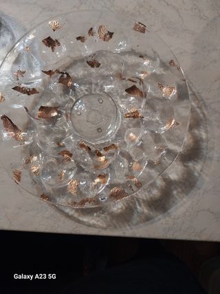 Portafrutta in vetro Murano con inserti in rame