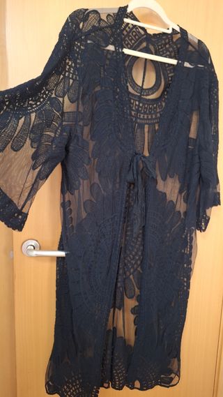 Kimono Negro Encaje Talla Única