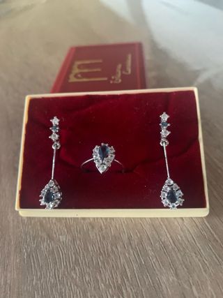 Conjunto Anillo y Pendientes Plata y Zafiro