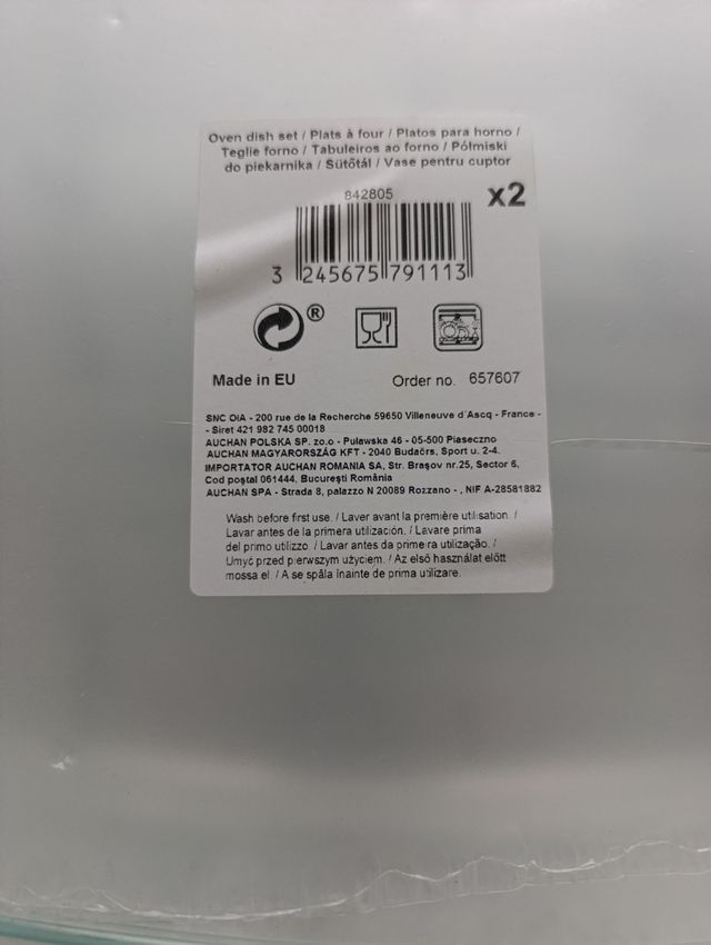 2 fuentes de Vidrio Transparente para horno