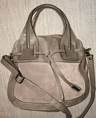 Bolso Abro Ante y Cuero Beige/Gris