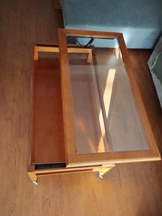 Mesa de centro elevable madera y cristal