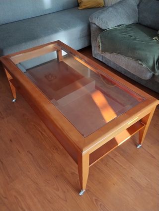 Mesa de centro elevable madera y cristal