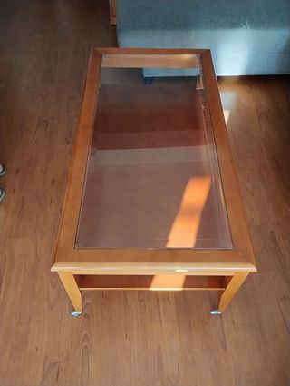 Mesa de centro elevable madera y cristal