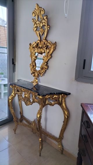 Consola recibidor antigua madera y mármol