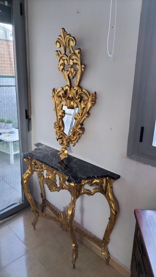Consola recibidor antigua madera y mármol