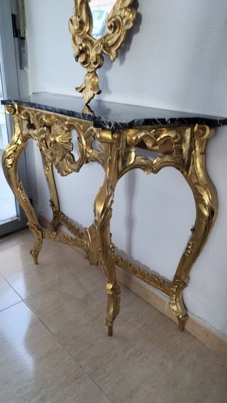 Consola recibidor antigua madera y mármol
