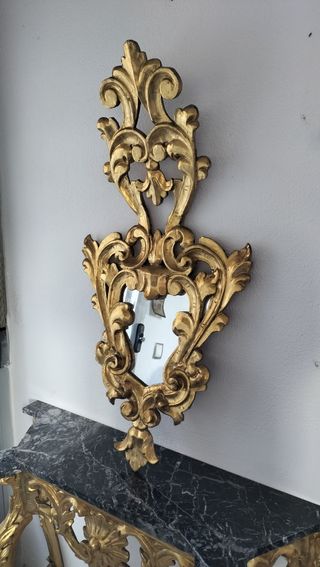 Consola recibidor antigua madera y mármol