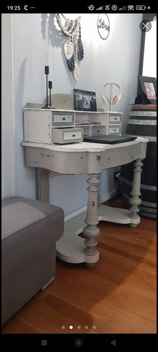 Escritorio de madera blanco roto/gris hecho a mano