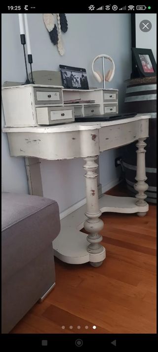 Escritorio de madera blanco roto/gris hecho a mano