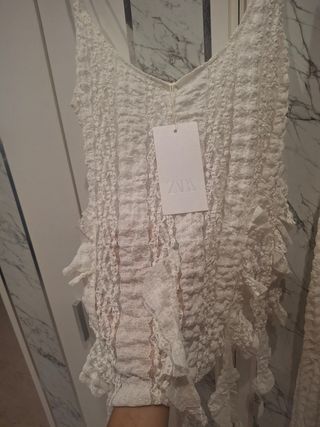 Conjunto Zara Top y Pantalón Blanco