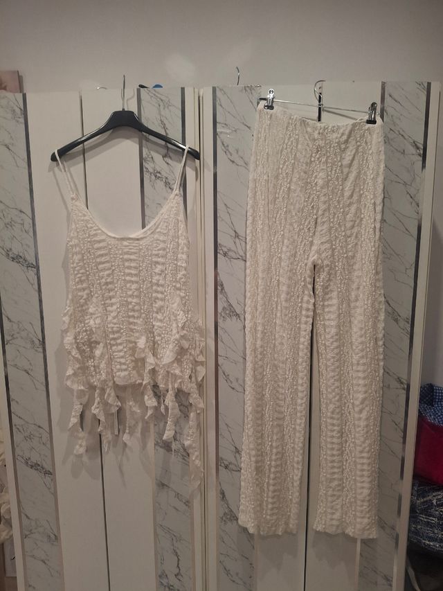 Conjunto Zara Top y Pantalón Blanco