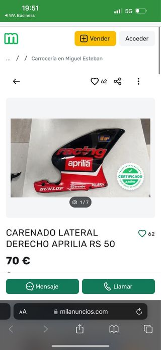 Carenado Lateral Derecho Aprilia RS 50