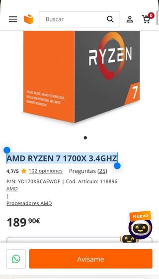 Procesador AMD Ryzen 7 1700X