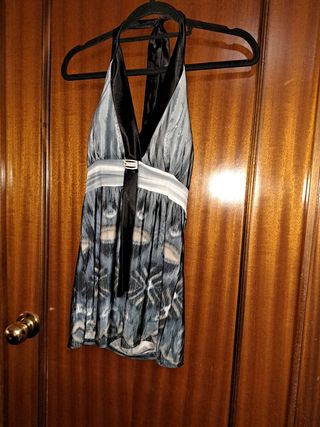 Top halter negro y gris de fiesta