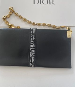 Cartera Dior Piel Negra Franja CD Cadena Dorada