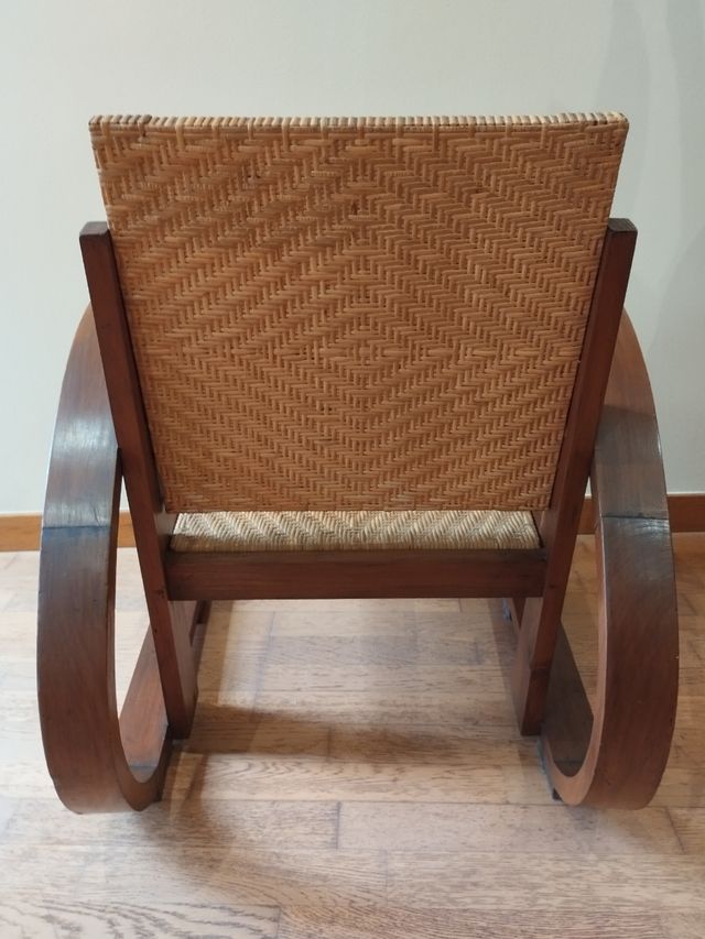 Butaca colonial madera de teka y mimbre