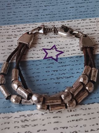 Pulsera Piel Ciclon Negra y Plateada