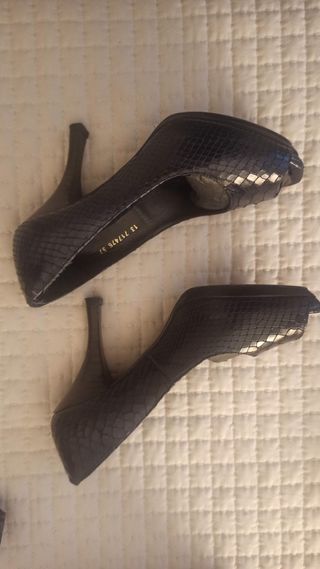 Zapatos tacón Lodi piel anaconda azul oscuro T37