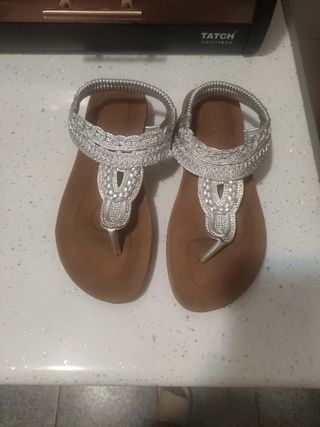 Sandalias de Mujer Plata y Marrón