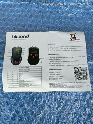 Ratón Gaming Inalámbrico Biwond RGB